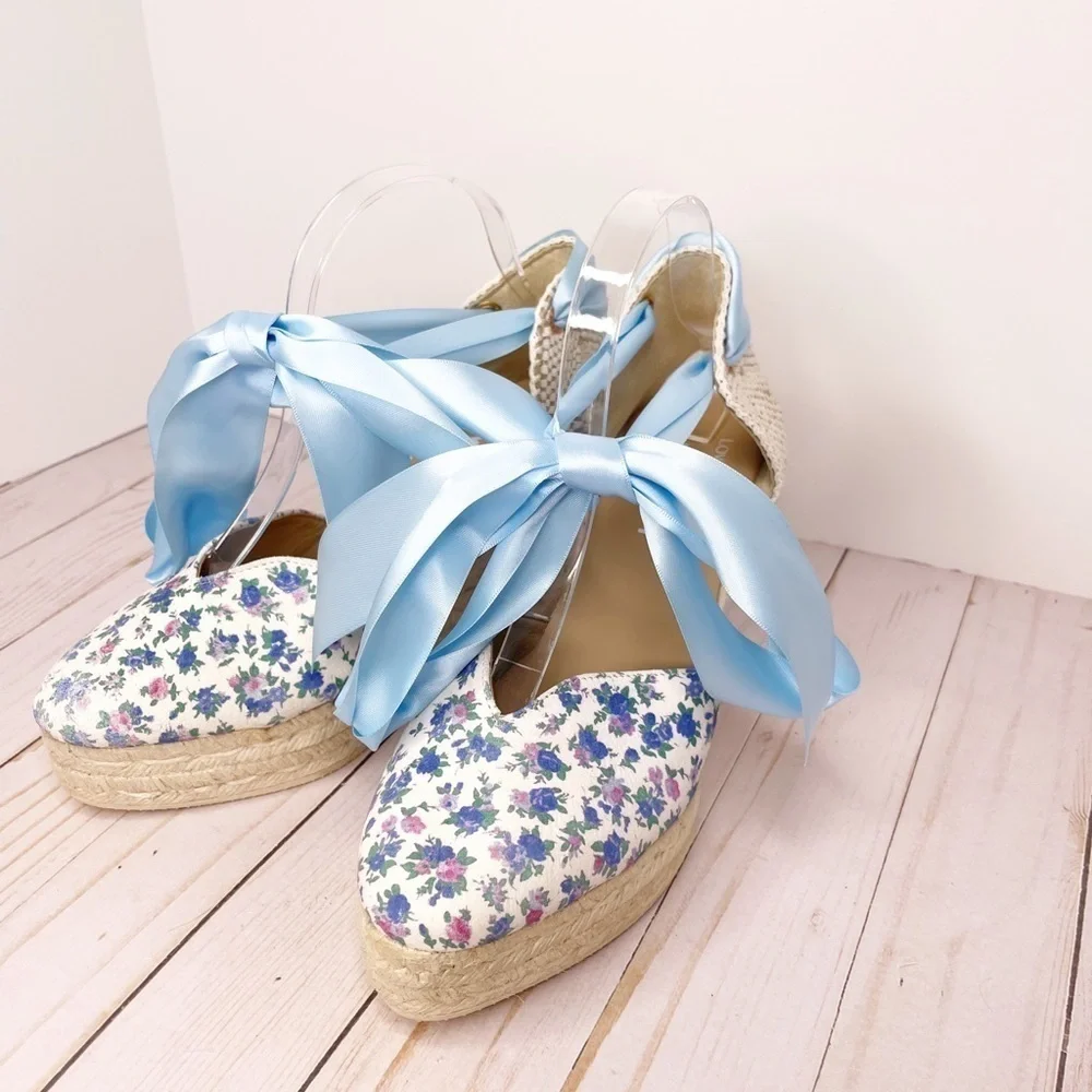 Love Shack Fancy x Manebi Cottagecore Farmcore Floral Wedges Size 10